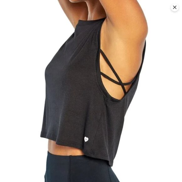 Wildfox SweaBlack Criss Cross Sides Boxy Muscle Tank Top Haley Crop size L - Picture 2 of 13